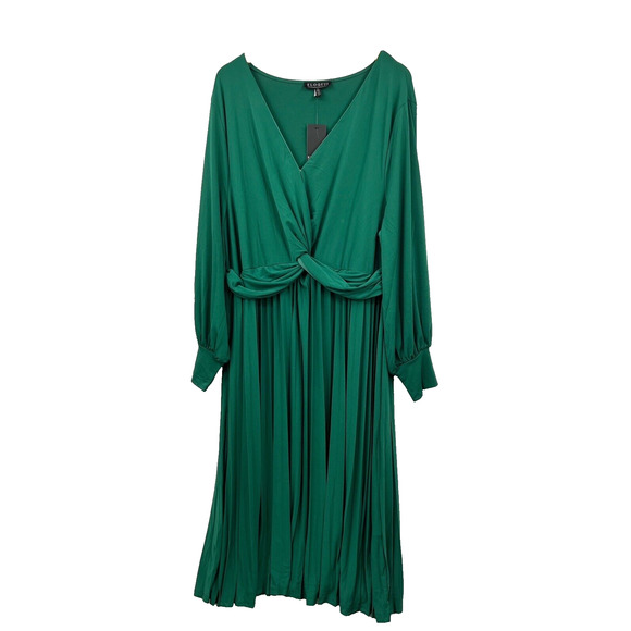 Eloquii Midi Dress Size 26 Castleton Green Knot Front Pleated Skirt Women New - Picture 1 of 7